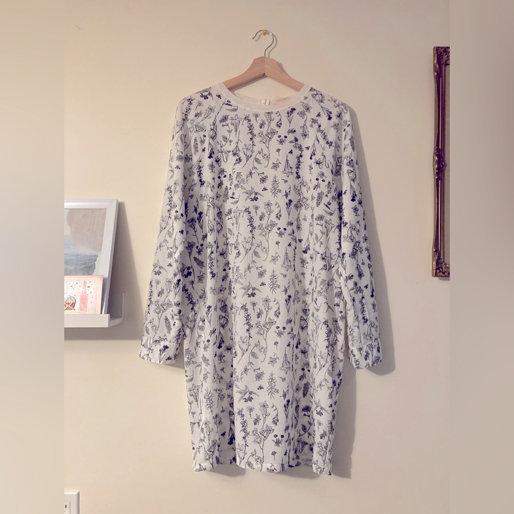 NWTS Joe Fresh White Floral Long Sleeve Dress Flower Print Dress Size M